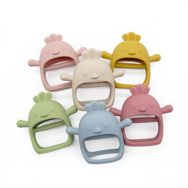 Wholesale Food Grade Silicone teethers Cartoon Animal Design chicken Triceratops baby teether Soft Teething Mitt baby toys